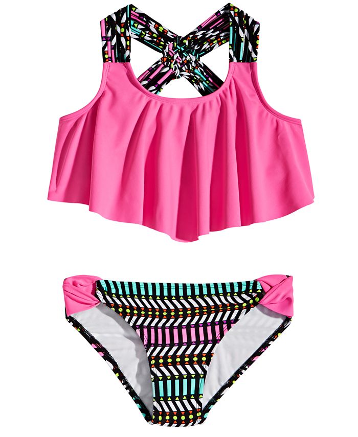 Glitter Beach Big Girls 2-Pc. Printed Flounce Bikini Swim Suit ...