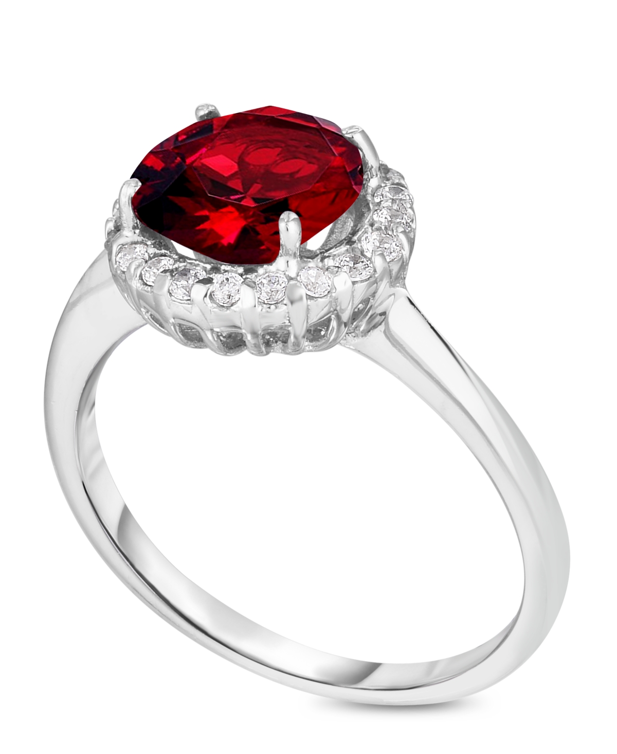 Macy's Birthstone Round Cubic Zirconia Halo Solitaire Ring In Silver Plate In January,simulated Garnet