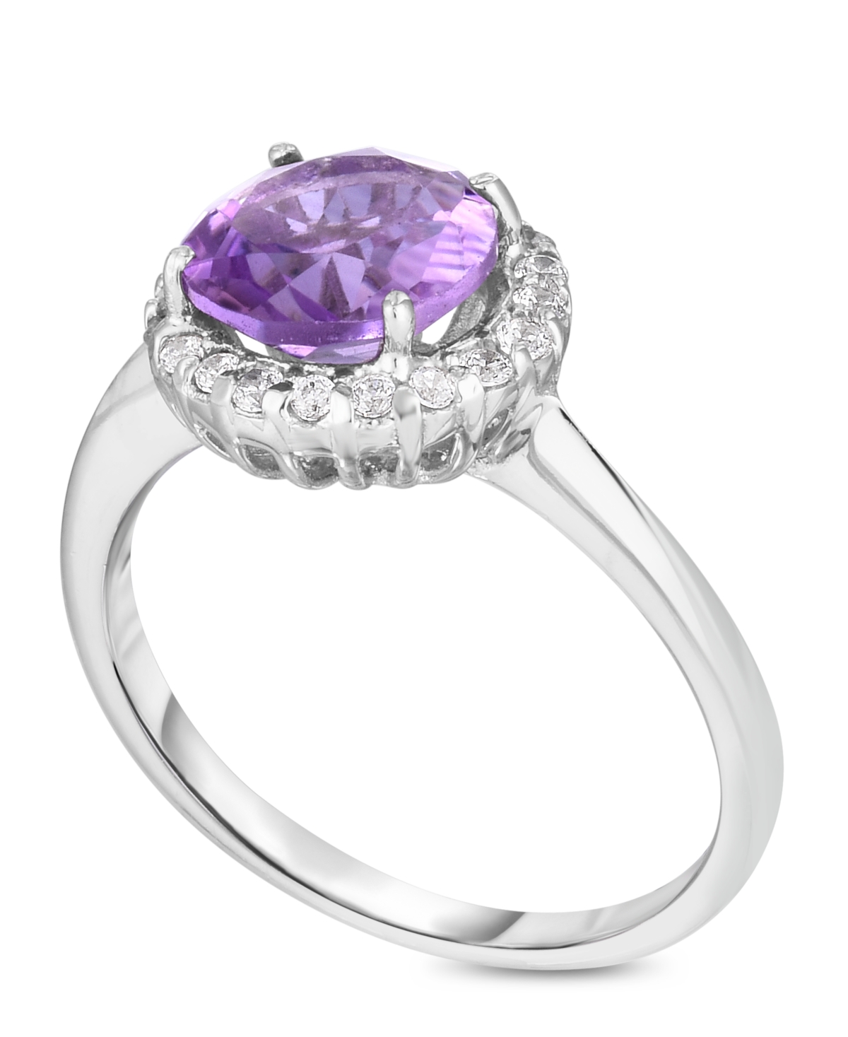 Macy's Birthstone Round Cubic Zirconia Halo Solitaire Ring In Silver Plate In February,simulated Amethyst