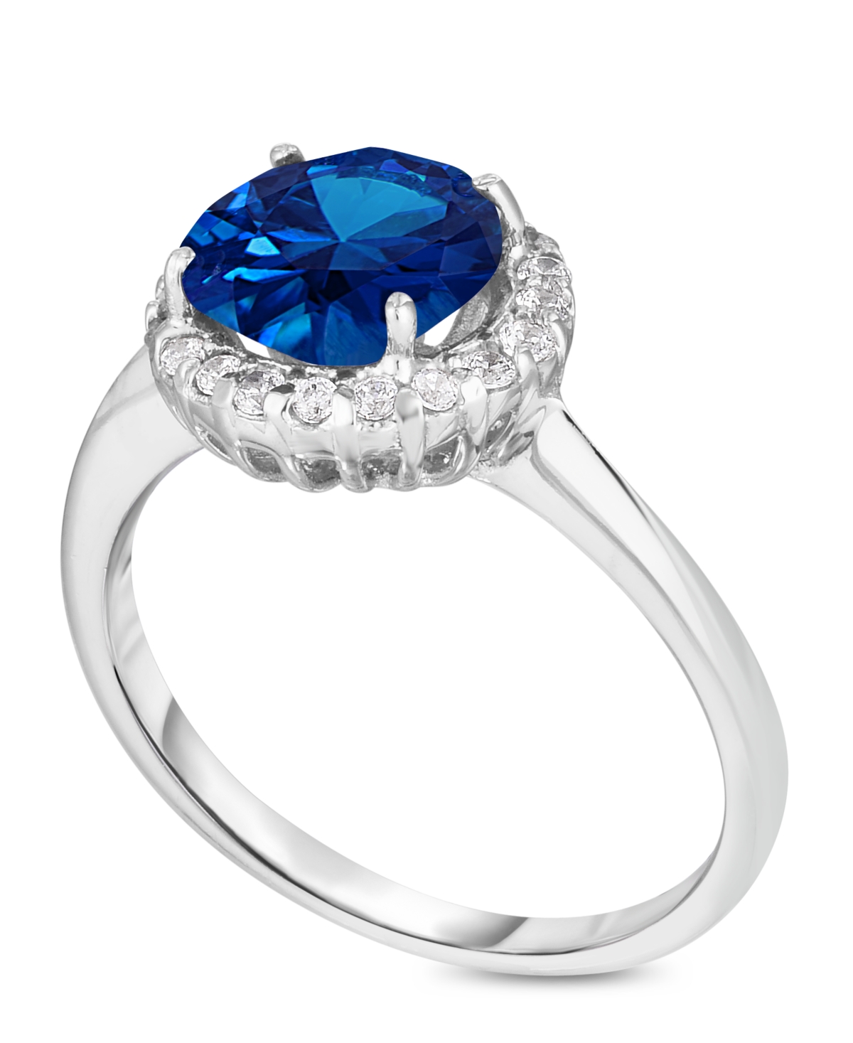 Macy's Birthstone Round Cubic Zirconia Halo Solitaire Ring In Silver Plate In September,simulated Sapphire
