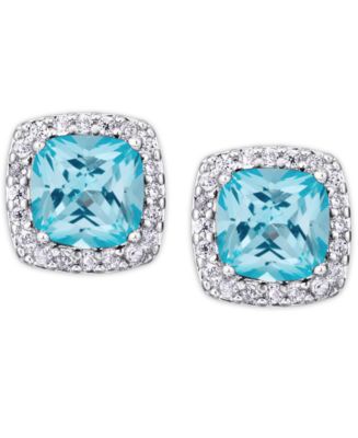 Macy's Birthstone Cushion Halo Solitaire Stud Earrings in Silver Plate ...