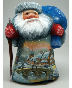 G.debrekht Woodcarved And Hand Painted Frosted Village Bridge Santa Figurine In Multi