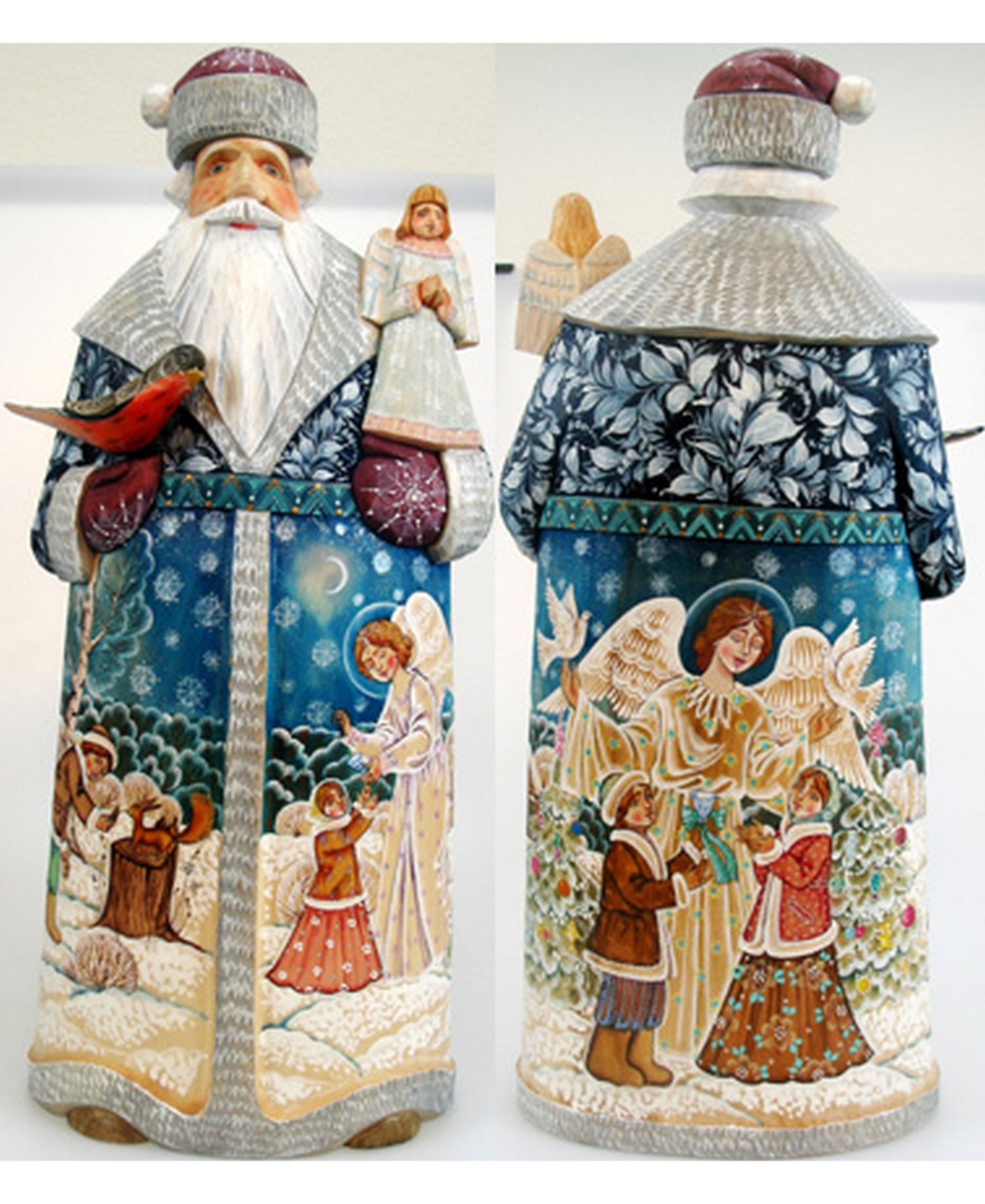Woodcarved and Hand Painted Angelic Guidance Santa Claus Figurine - Multi