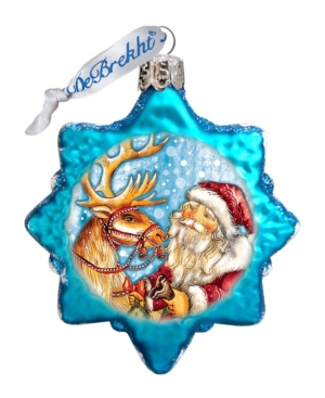 G.debrekht Reindeer Santa Keepsake Glass Ornament In Multi