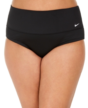Shop Nike Plus Size Solid Essential High-waist Banded Bikini Bottoms In Black