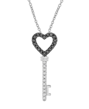 image of Diamond (1/4 ct. t.w.) Heart/Key Pendant in Sterling Silver