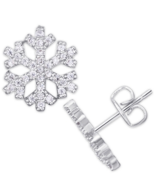 image of Cubic Zirconia Snowflake Stud Earrings in Fine Silver Plate