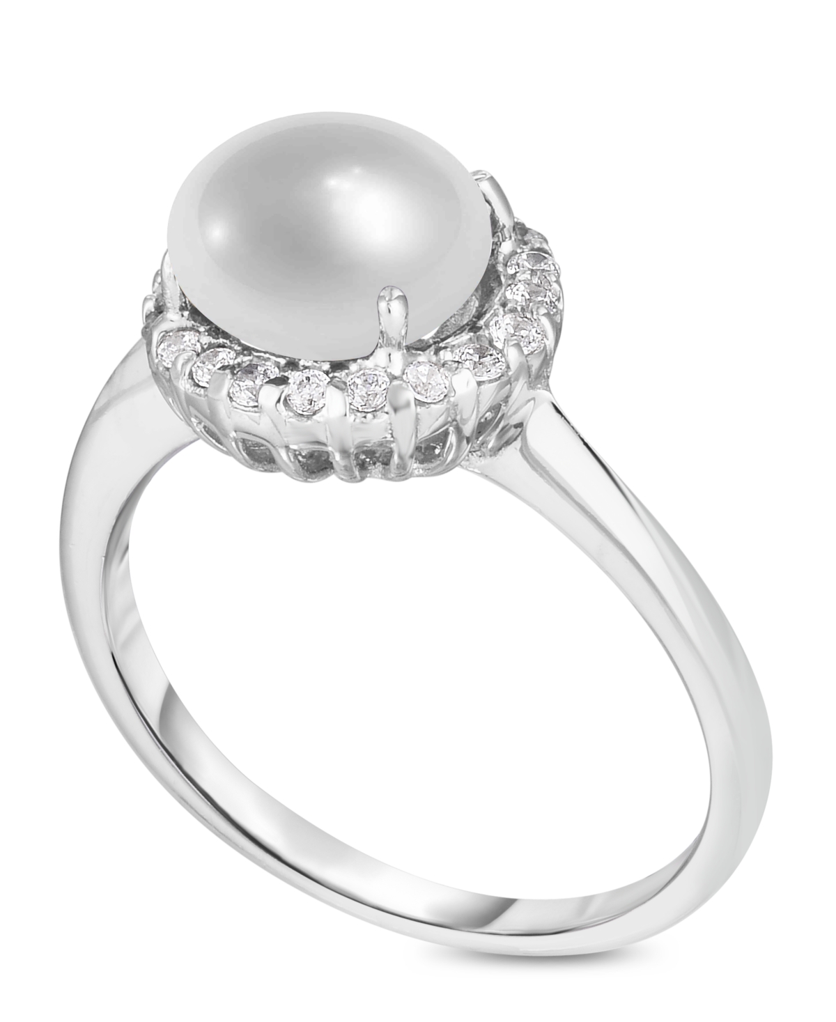 Macy's Birthstone Round Cubic Zirconia Halo Solitaire Ring In Silver Plate In June,imitation Pearl