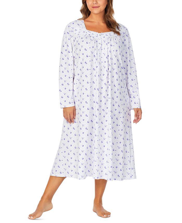 Eileen West Plus Size Cotton JerseyKnit FloralPrint Ballet Nightgown
