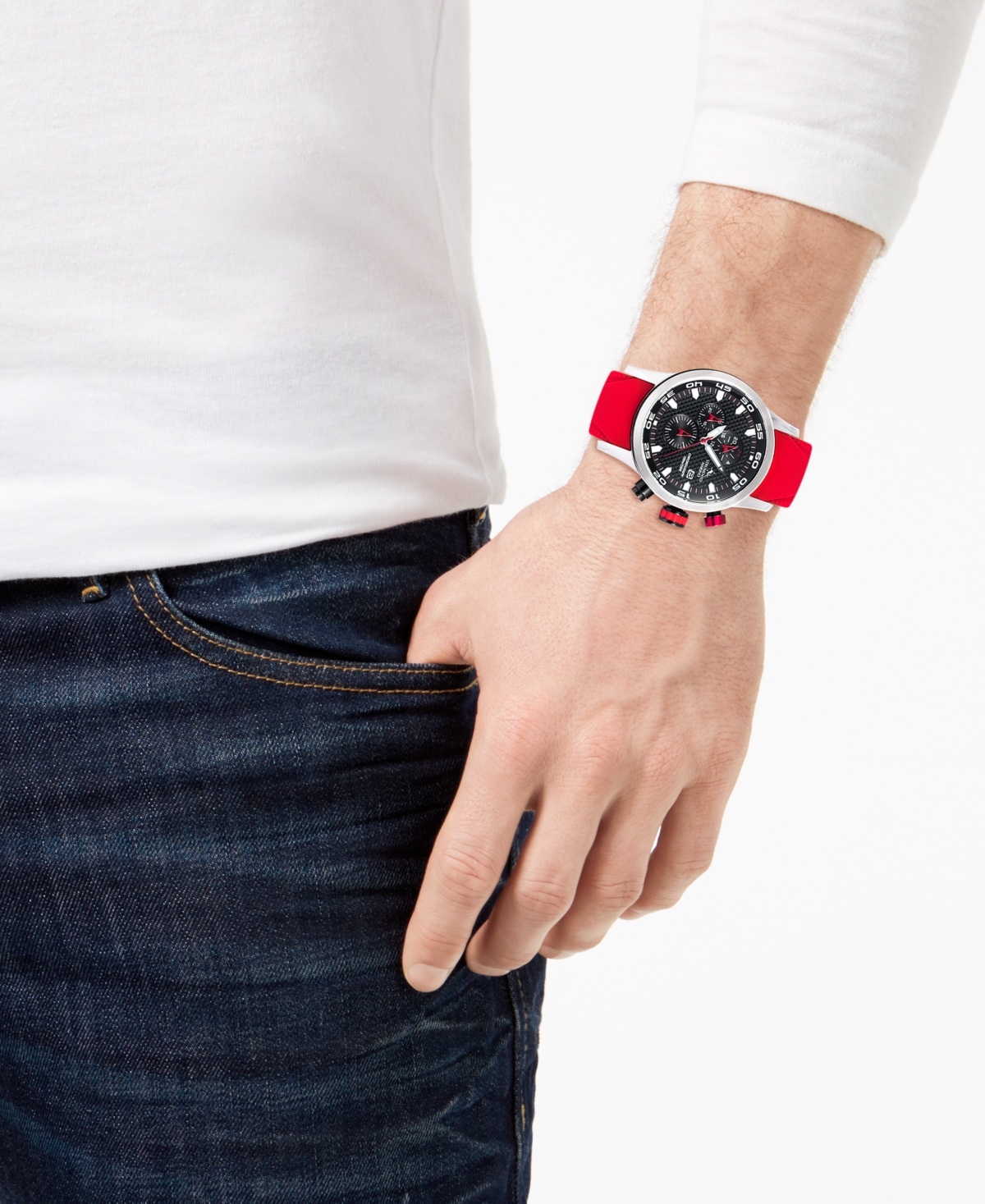 Shop Strumento Marino Men's Speedboat Red Silicone Performance Timepiece Watch 46mm
