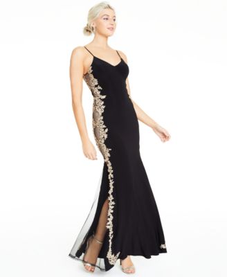 macy's black and gold prom dress