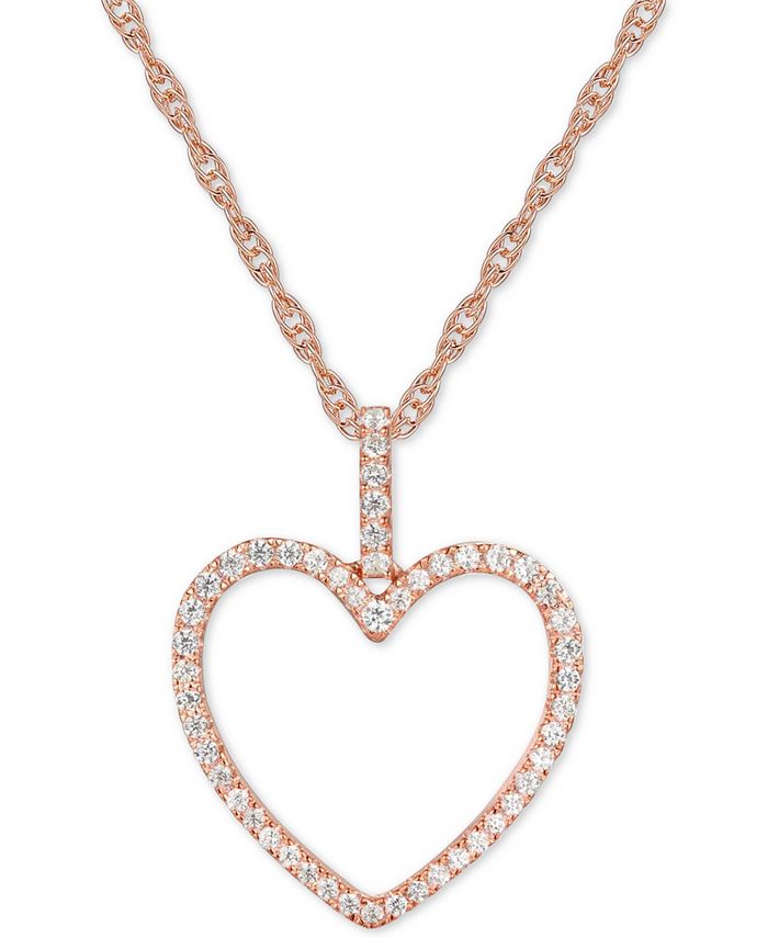 Macy's Diamond Heart 18" Pendant Necklace (1/4 ct. t.w.) in 14k Rose