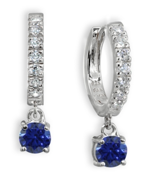 Giani Bernini Color Cubic Zirconia Dangle Drop Huggie Hoop Earring In Sterling Silver In Dark Blue