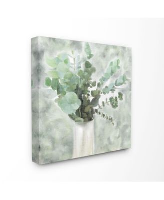Sage Green Painterly Eucalyptus in White Vase Canvas Wall Art, 17" L x 17" H