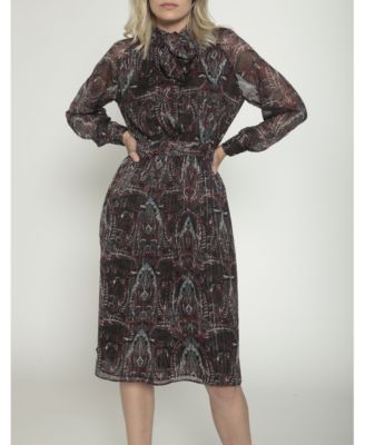 Walter Baker - Long Sleeved Midi Dress with Draped Bow Neckline