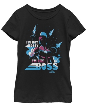 Fifth Sun Marvel Big Girl's Captain Marvel I'm The Boss Space Blue Red Short Sleeve T-Shirt