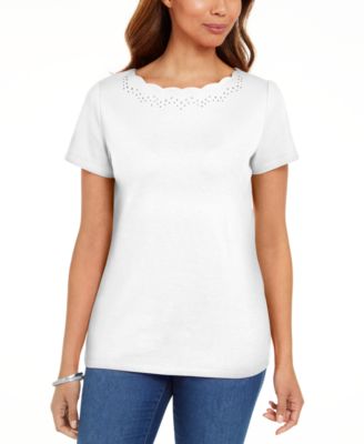 Karen Scott - Cotton Scalloped-Neck T-Shirt