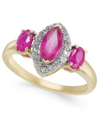 Macy's - Ruby (1-3/8 ct. t.w.) & Diamond (1/6 ct. t.w.) Marquise Statement Ring in 14k Gold