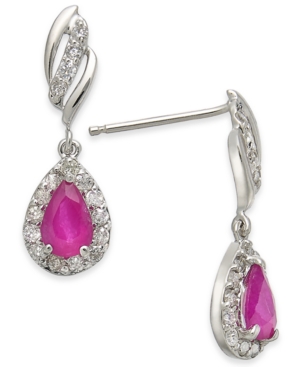 image of Certified Ruby (1 ct. t.w.) & Diamond (1/3 ct. t.w.) Teardrop Drop Earrings in 14k White Gold