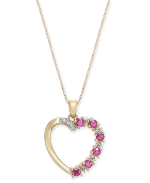 image of Certified Ruby (5/8 ct. t.w.) & Diamond (1/20 ct. t.w.) Open Heart 18