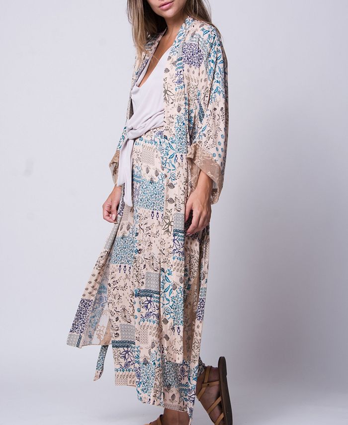 Wanderlux Patchwork Floral Mixed Media Kimono & Reviews - Jackets ...
