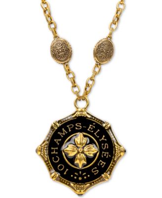 Patricia Nash - Gold-Tone Black Agate Champs-&Eacute;lys&eacute;es Pendant Necklace, 18" + 2" extender