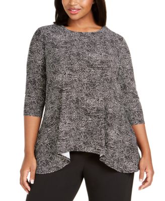 Anne Klein - Plus Size Printed Handkerchief-Hem Top