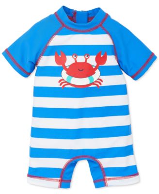 Little Me - Baby Boys Striped Crab Rash Guard Swimsuit