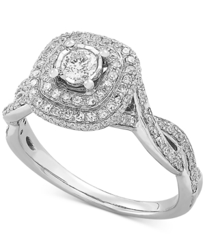 image of Diamond Double Halo Twist Engagement Ring (5/8 ct. t.w.) in 14k White Gold