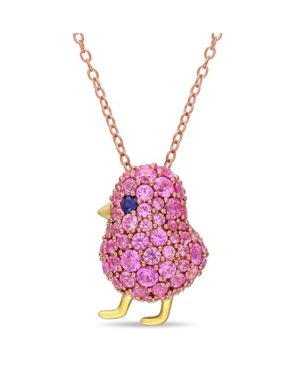 image of Created Blue and Pink Sapphire (2 3/8 ct. t.w.) Chick Bird Necklace in 18k Two-Tone Over Sterling Silver