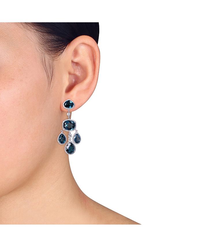 Macy's - Blue Topaz (55 ct. t.w.) and Diamond (1 7/8 ct. t.w.) Geometric Dangle Earrings in 18k White Gold