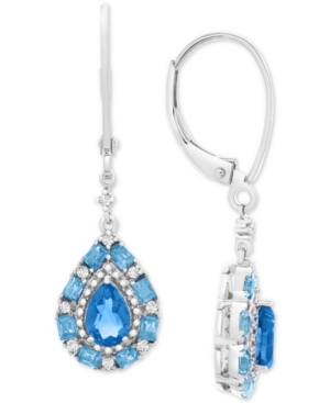 image of Blue Topaz (1-1/4 ct. t.w.) & White Topaz (1/8 ct. t.w.) Drop Earrings in Sterling Silver