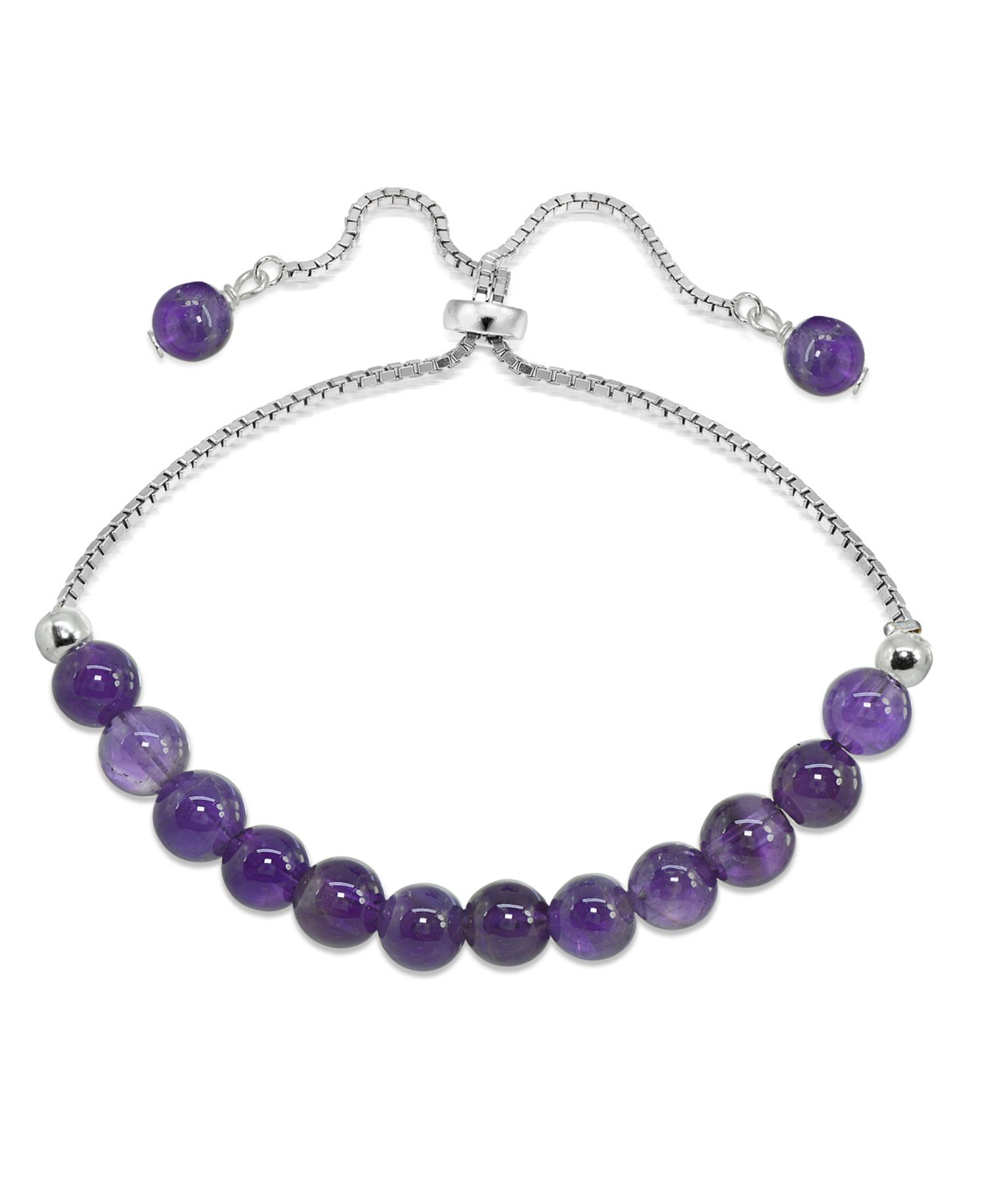Genuine Stone Bead Adjustable Bracelet in Silver Plate