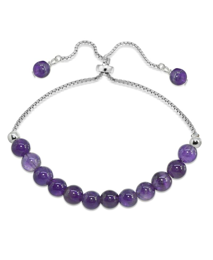 Genuine Stone Bead Adjustable Bracelet in Silver Plate