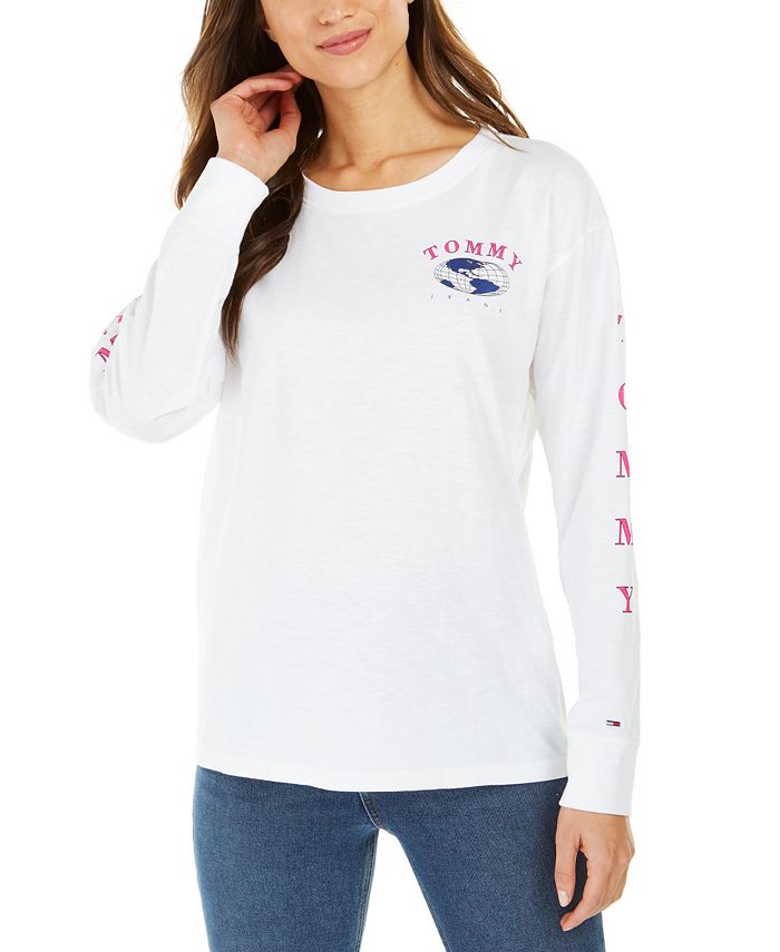 Tommy Jeans Cotton Globe-Graphic Top - Macy's