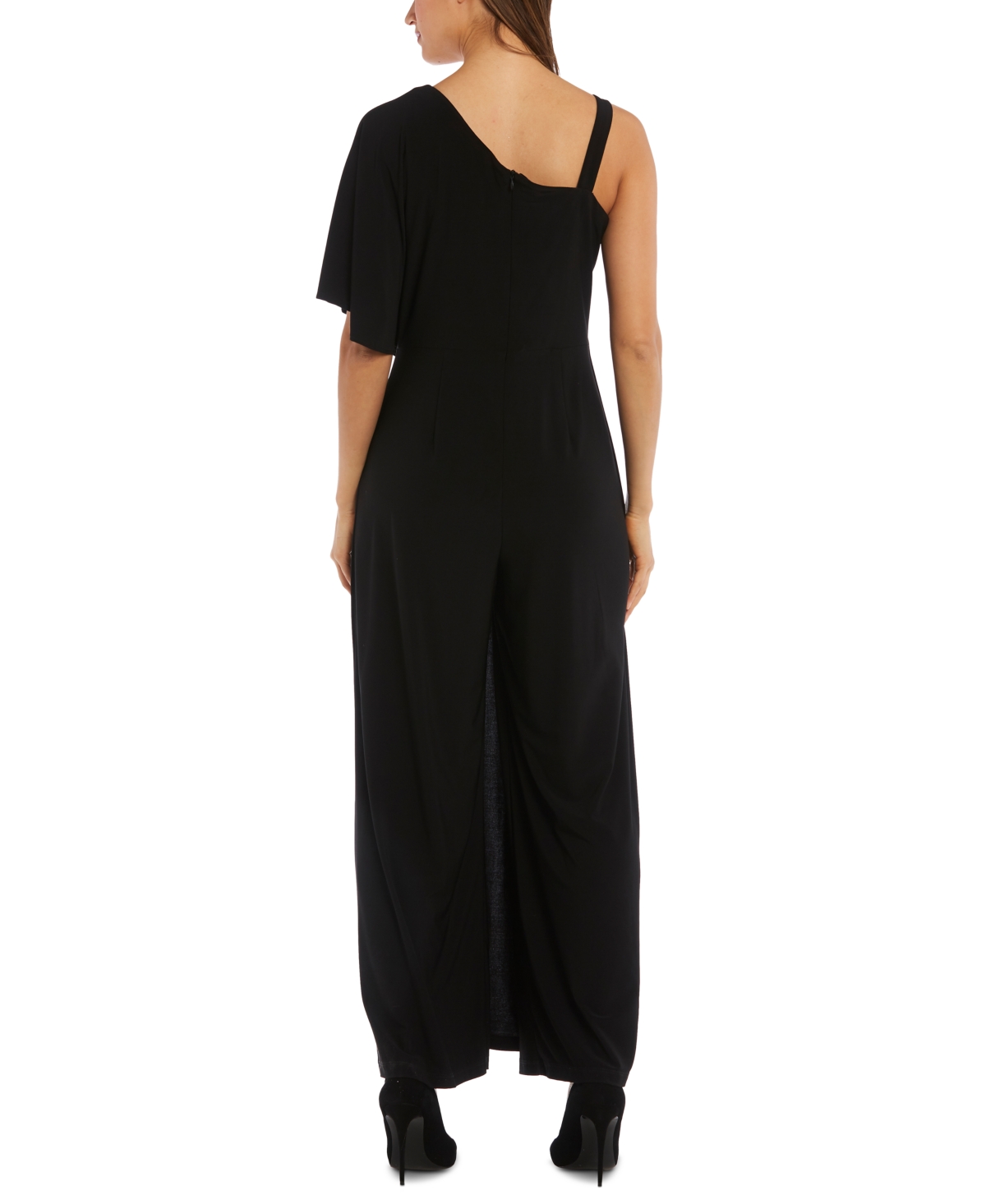 R & M Richards One-Shoulder Draped Jumpsuit