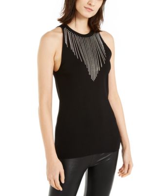 INC International Concepts - Rhinestone Necklace Sleeveless Sweater Top