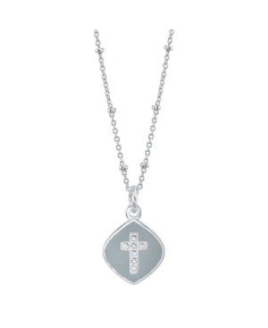 image of Unwritten Crystal Cross Square Enamel Silver Plated Pendant Necklace, 16