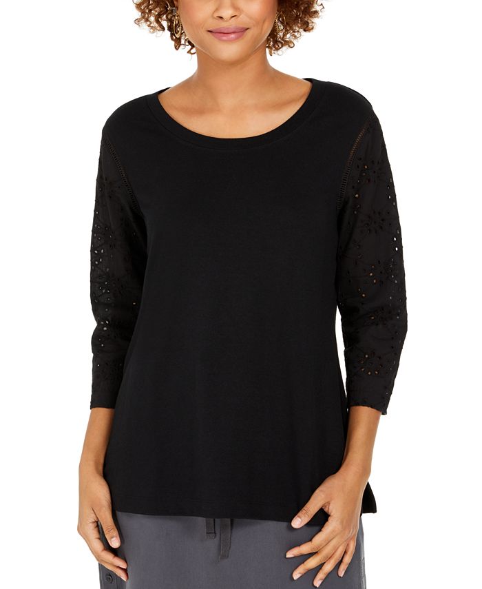 Style & Co EyeletSleeve Cotton Top, Created for Macy's Macy's