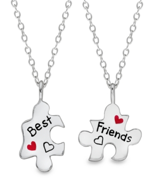 Rhona Sutton 4 Kids Children's Puzzle Pieces Best Friends 2-piece Necklace Set In Sterling Silver