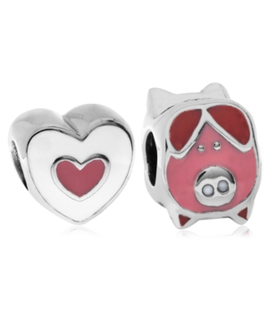 Rhona Sutton 4 Kids Children's Enamel Piglet Heart Bead Charms In Assorted