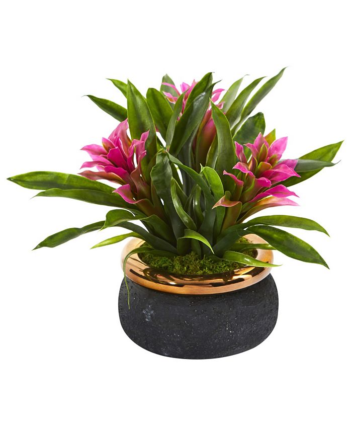 Nearly Natural - 11in. Bromeliad Artificial Plant in Stoneware Planter