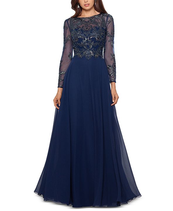 xscape floral tiered chiffon gown