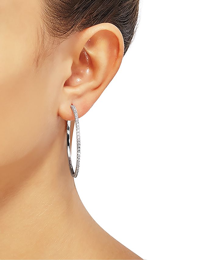 Macy's Diamond Medium Skinny Hoop Earrings (1 ct. t.w.) in Sterling