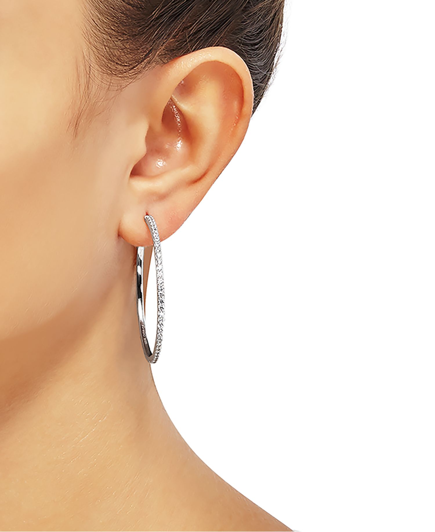 Diamond Medium Skinny Hoop Earrings (1 ct. t.w.) in Sterling Silver