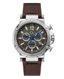 Gc Men's Spirit Chrono Genuine Brown Leather Strap Watch 44mm