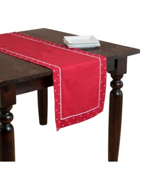 Saro Lifestyle Red Swiss Dot Linen Blend Bordered Table Topper Or Runner