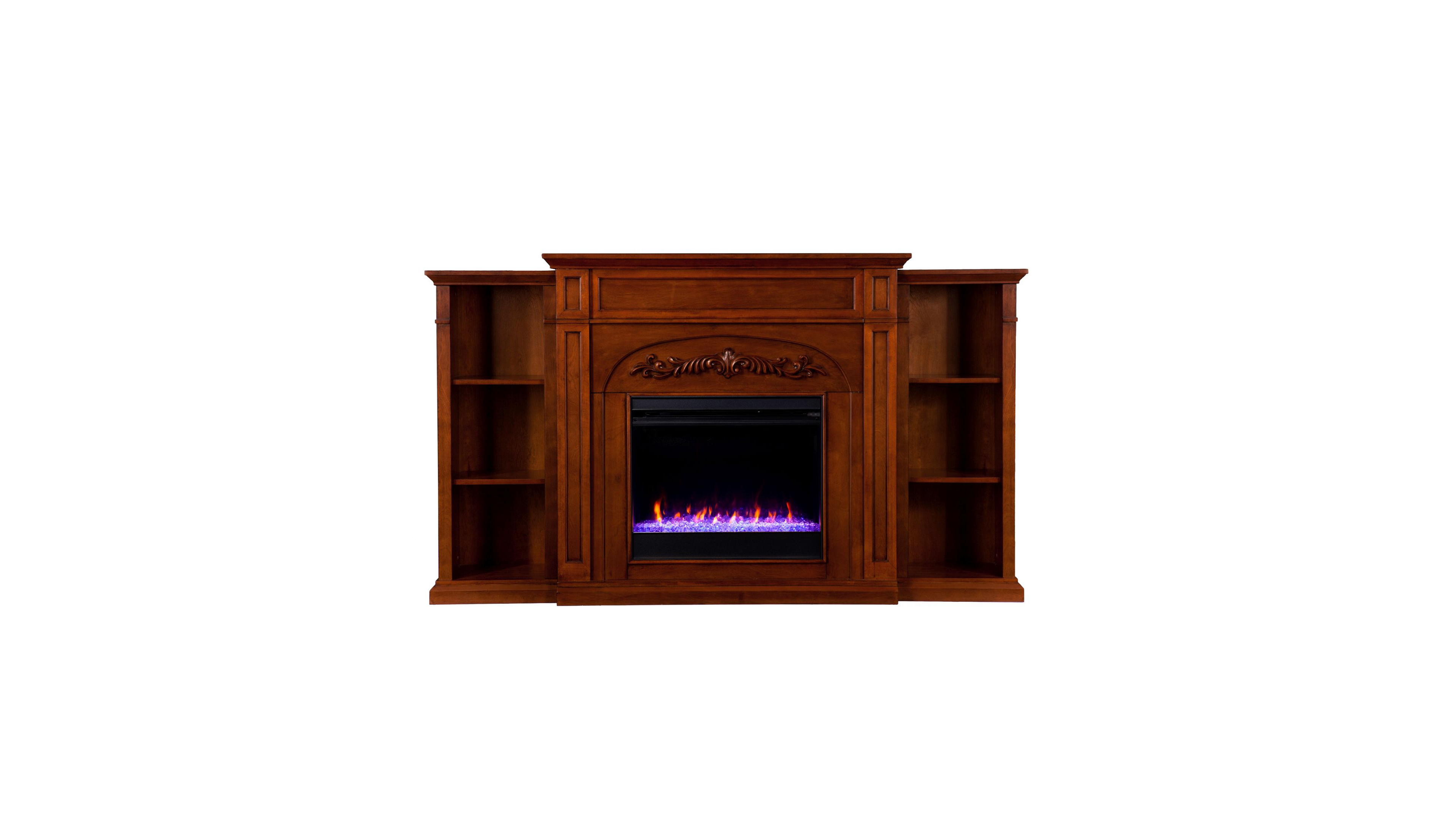 Southern Enterprises Cardewell Color Changing Fireplace with Bookcases