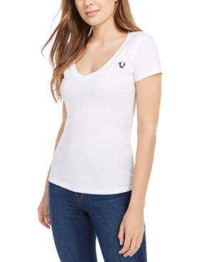 TRUE RELIGION WOMEN'S DOUBLE PUFF ROUNDED V NECK TEE