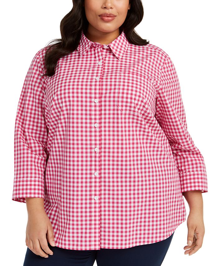 Karen Scott Plus Size Cotton Gingham Shirt, Created for Macy's - Macy's